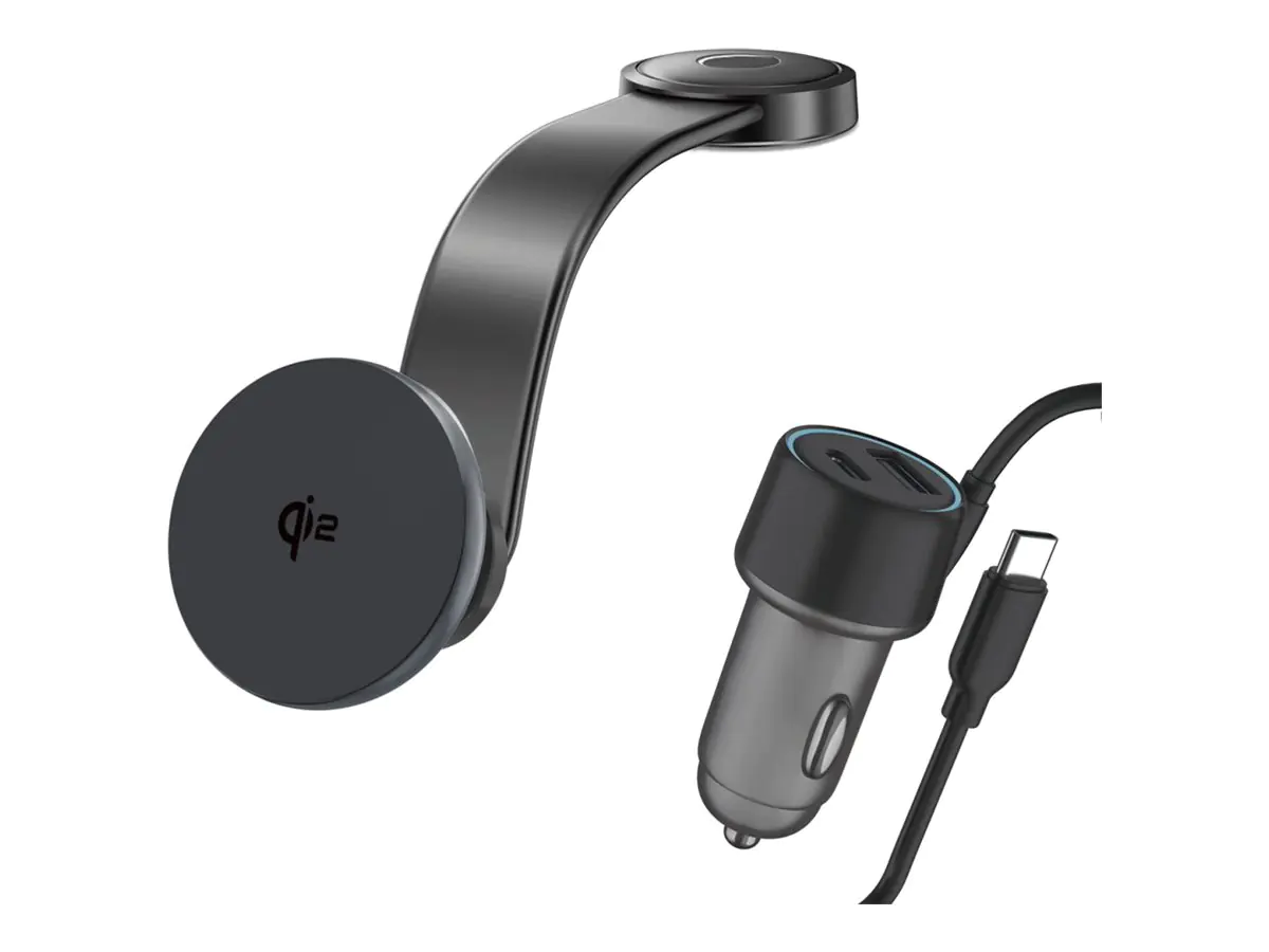 4smarts Kfz-Halterung für induktives Laden - Qi2 - 30 Watt - 3 A - 2 Ausgabeanschlussstellen (24 pin USB-C, USB) 540988
