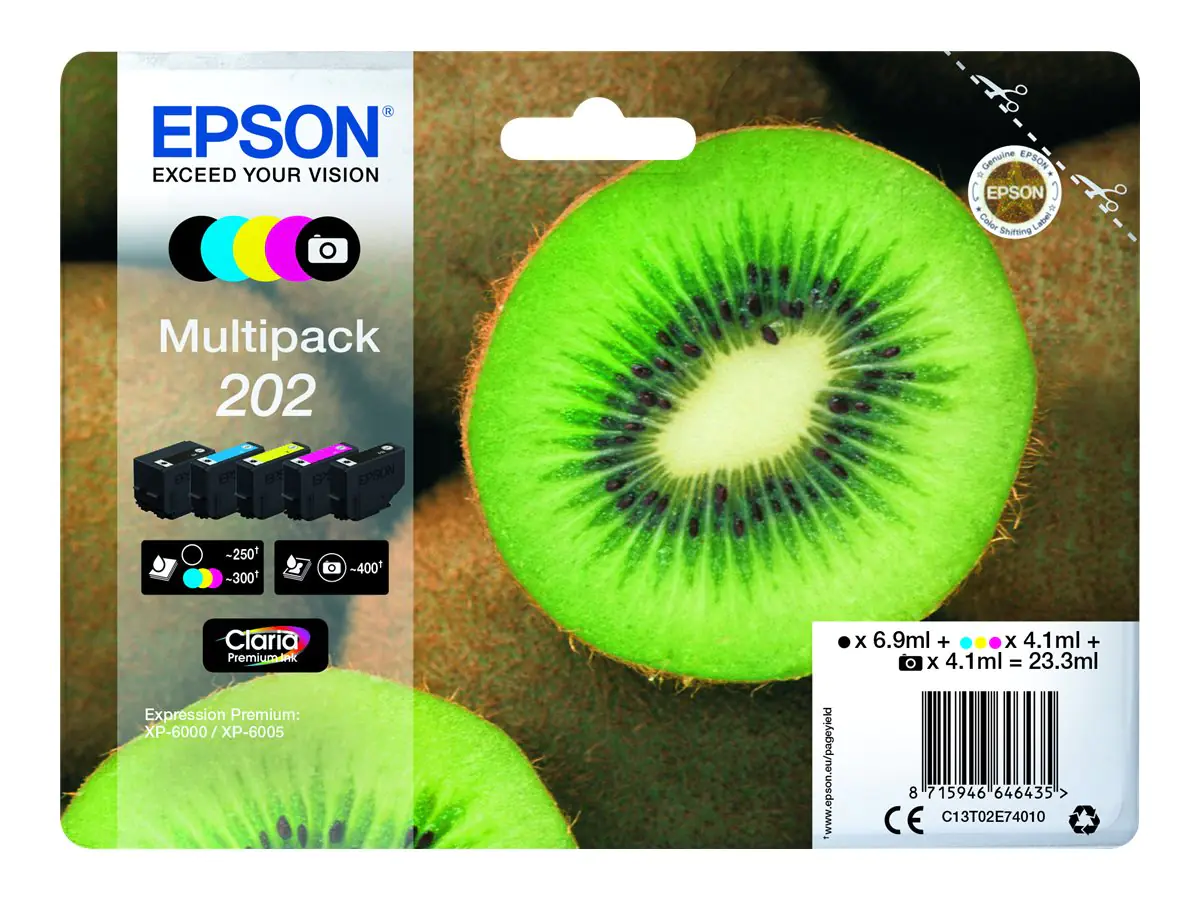 Epson Multipack 202 - 5er-Pack - Schwarz, Gelb, Cyan, Magenta, Photo schwarz - Original - Blisterverpackung - Tintenpatrone - für Expression Premium XP-6000, XP-6005, XP-6100, XP-6105