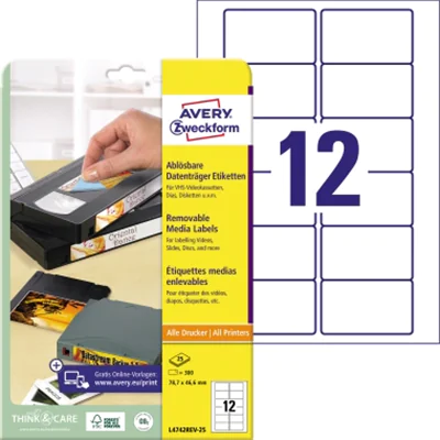Avery Zweckform Etikett L4742REV-25 78,7x46,6mm ws 300 St./Pack. Avery Zweckform Etikett L4742REV-25 78,7x46,6mm ws 300 St./Pack.