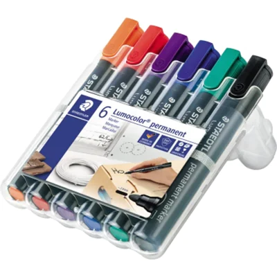 STAEDTLER Lumocolor permanent marker 352, Rundspitze, Schwarz, Blau, Grün, Orange, Rot, Violett, Schwarz, Grün, Blau, Violett, Orange, Rot, Polypropylen (PP), 2 mm, 6 Stück(e) 352 WP6
