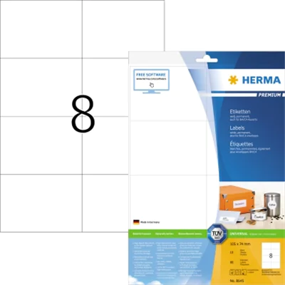 HERMA Etikett SuperPrint 8645 105x74mm weiß 80 St./Pack. HERMA Etikett SuperPrint 8645 105x74mm weiß 80 St./Pack.
