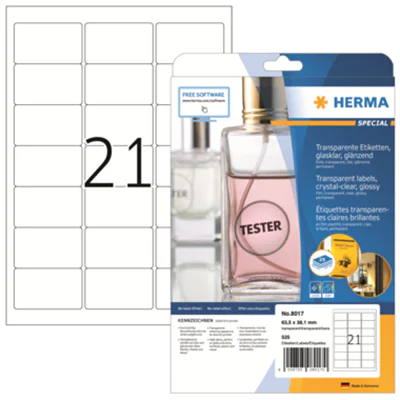 HERMA Folienetikett 8017 63,5x38,1mm tr 525 St./Pack. HERMA Folienetikett 8017 63,5x38,1mm tr 525 St./Pack.