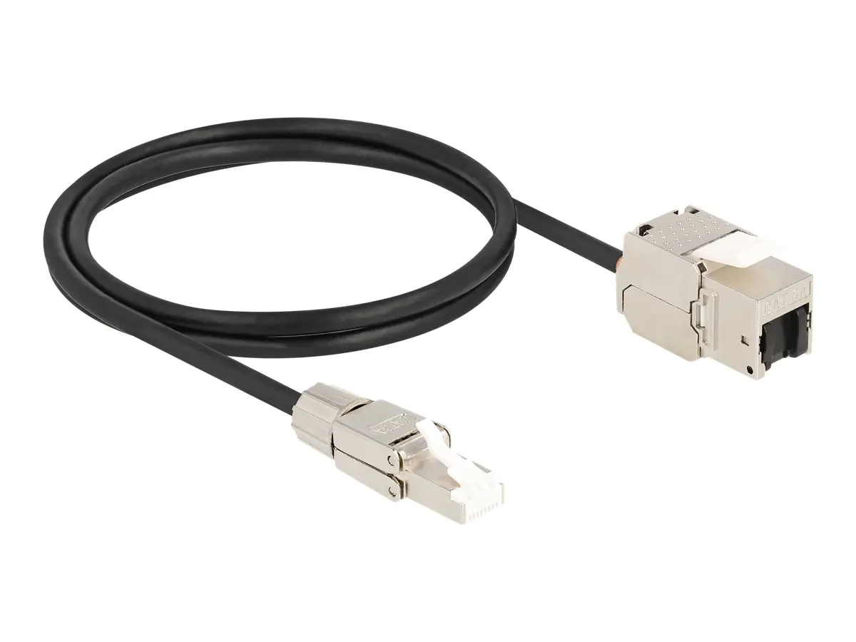 Delock - Netzwerkverlängerungskabel - RJ-45 (W) zu RJ-45 (M) - 1 m - S/FTP - CAT 6a - halogenfrei - Schwarz/Silber