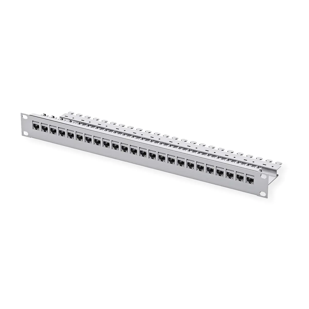 Telegärtner - Patch Panel - Vorderseite - Rack montierbar - CAT 6a - RJ-45 X 24 - Hellgrau, RAL 7035 - 1U - 48.3 cm (19")