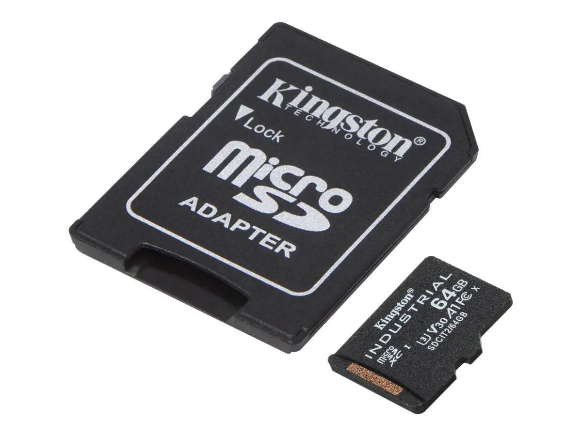 Kingston Industrial - Flash-Speicherkarte (microSDXC-an-SD-Adapter inbegriffen) - 64 GB - A1 / Video Class V30 / UHS-I U3 / Class10 - microSDXC UHS-I