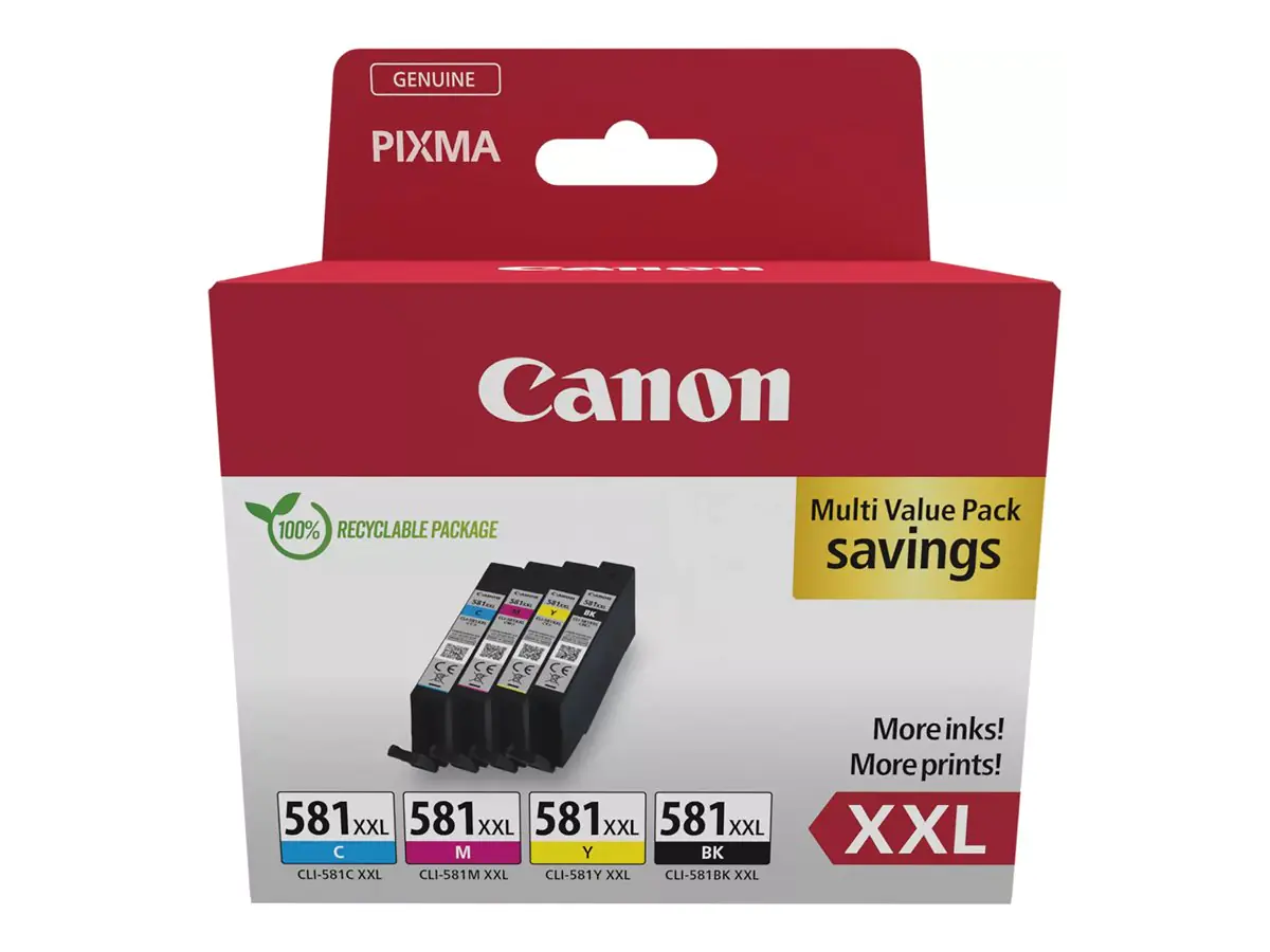 Canon CLI-581XXL C/M/Y/BK Multi Pack - 4er-Pack - 11.7 ml - Größe XXL - Schwarz, Gelb, Cyan, Magenta - original - Box - Tintenbehälter - für PIXMA TS6251, TS6350, TS6351, TS705, TS8252, TS8350, TS8351, TS8352, TS9550, TS9551