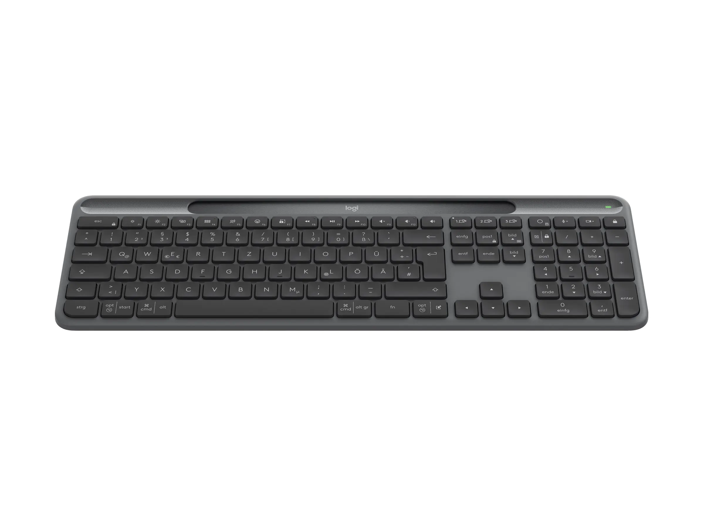Logitech Signature Slim Solar+ K980 - Tastatur - full size - kabellos - Bluetooth LE - QWERTZ - Deutsch - Tastenschalter: scissor switches - Graphite