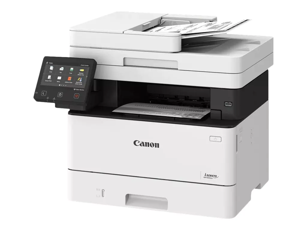 Canon i-SENSYS MF455dw - Multifunktionsdrucker - s/w - Laser - A4 (210 x 297 mm), Legal (216 x 356 mm) (Original) - A4/Legal (Medien) - bis zu 38 Seiten/Min. (Kopieren) - bis zu 38 Seiten/Min. (Drucken) - 350 Blatt - 33.6 Kbps - USB 2.0, Gigabit LAN, Wi-F