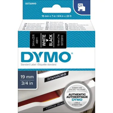 DYMO D1 - Selbstklebend - Weiß auf Schwarz - Rolle (1,9 cm x 7 m) 1 Kassette(n) Etikettenband - für LabelMANAGER 360, 400, 420, 450, 500, PC, PC2, Wireless PnP; LabelPOINT 300, 350 DYMO D1 - Selbstklebend - Weiß auf Schwarz - Rolle (1,9 cm x 7 m) 1 Kassette(n) Etikettenband - für LabelMANAGER 360, 400, 420, 450, 500, PC, PC2, Wireless PnP; LabelPOINT 300, 350
