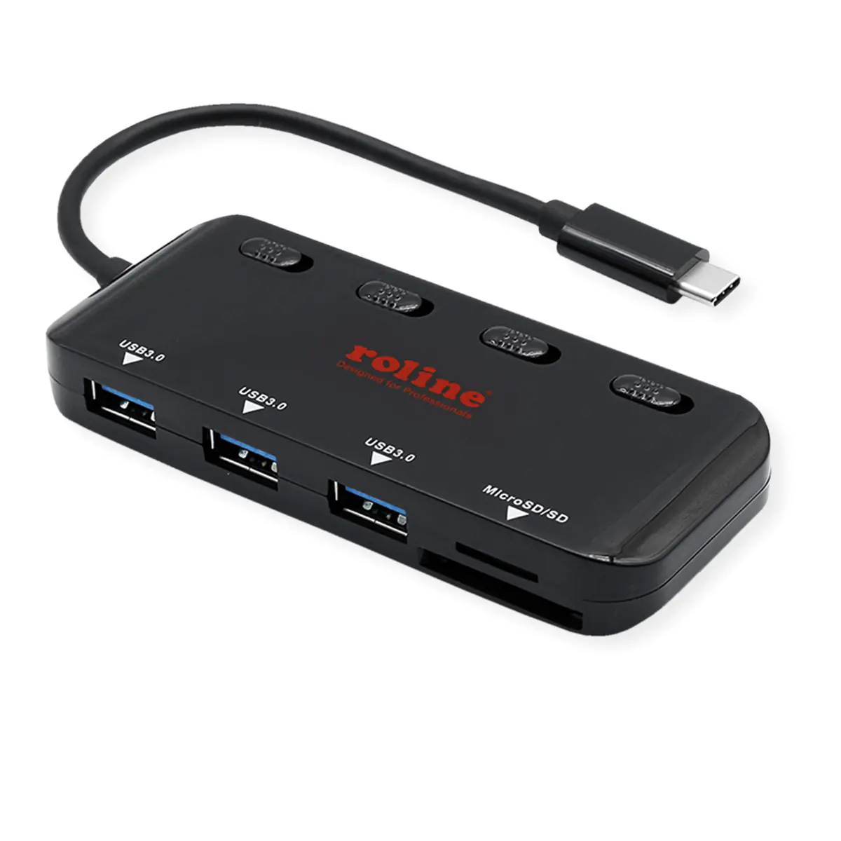 Roline USB3.2 Gen1 Notebook Hub Typ C 3x A mit Schalter+ CardReader