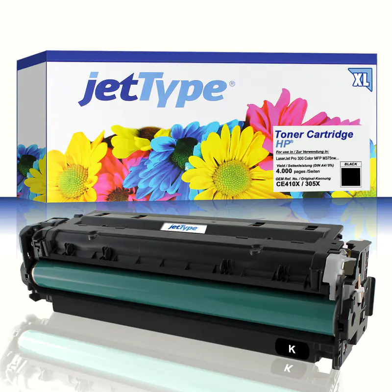 jetType Toner kompatibel zu HP CE410X 305X schwarz 4.000 Seiten Große Füllmenge 1 Stück jetType Toner kompatibel zu HP CE410X 305X schwarz 4.000 Seiten Große Füllmenge 1 Stück