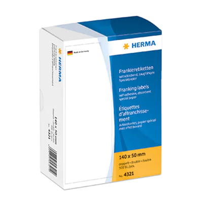 HERMA Frankieretikett 4321 140x50mm doppelt weiß 500 St./Pack. HERMA Frankieretikett 4321 140x50mm doppelt weiß 500 St./Pack.