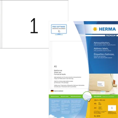 HERMA Adressetikett 8690 148,5x205mm weiß 400 St./Pack. HERMA Adressetikett 8690 148,5x205mm weiß 400 St./Pack.