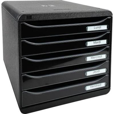 Exacompta Schubladenbox BIG-BOX plus 5 Schubladen DIN A4, Überbreite Polystyrol Gehäusefarbe: schwarz Farbe der Schublade: schwarz glossy Exacompta Schubladenbox BIG-BOX plus 5 Schubladen DIN A4, Überbreite Polystyrol Gehäusefarbe: schwarz Farbe der Schublade: schwarz glossy