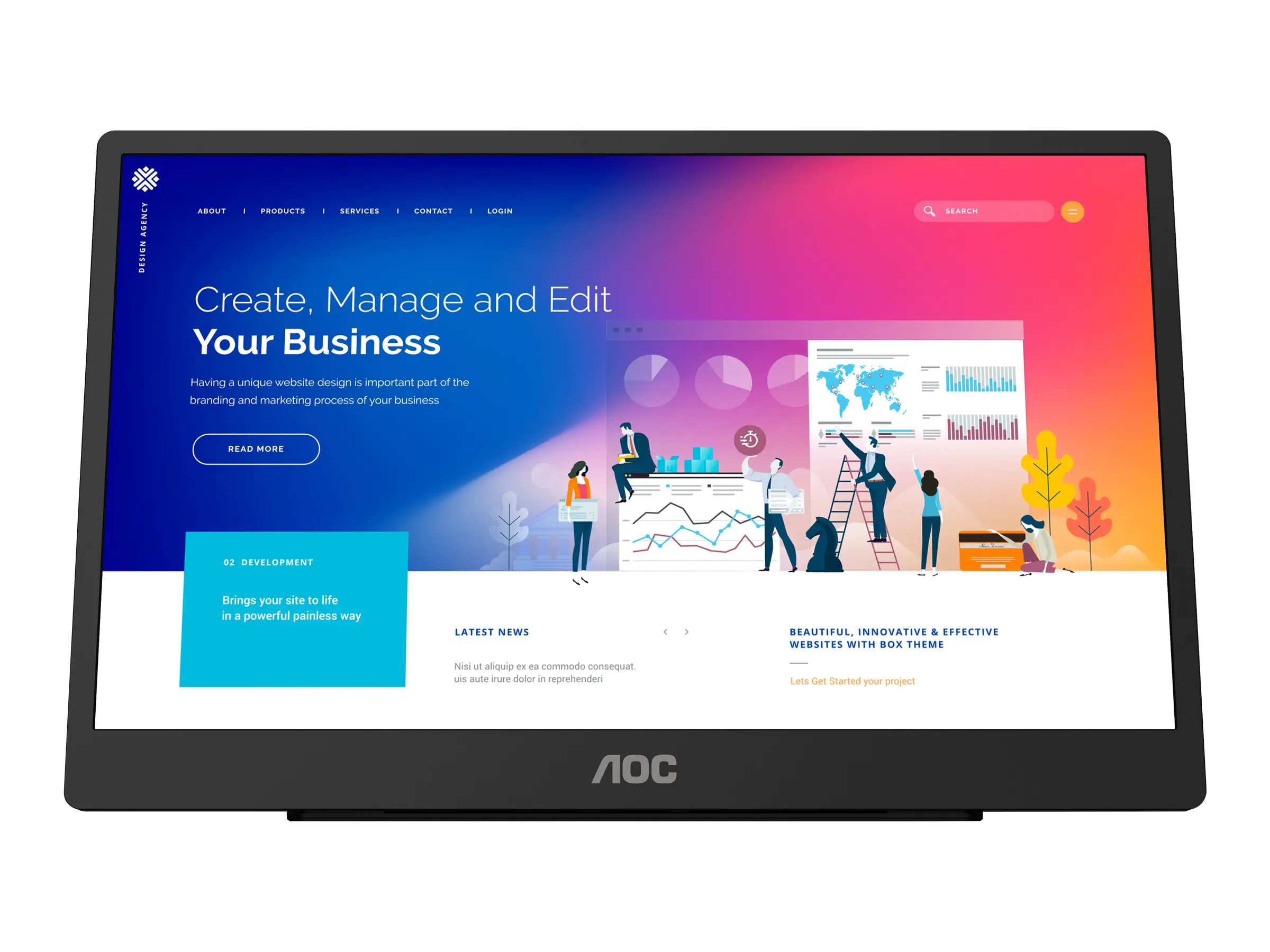 AOC 16T2 - LED-Monitor - 39.6 cm (15.6") - tragbar - Touchscreen - 1920 x 1080 Full HD (1080p) @ 60 Hz - IPS - 250 cd/m² - 700:1 - 4 ms - Micro HDMI, 2xUSB-C - Schwarz