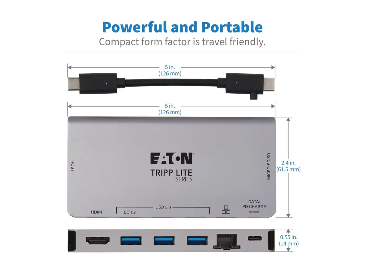 Eaton Tripp Lite Series USB C Docking Station USB Hub 4k w/ HDMI, Gbe Gigabit Ethernet, SD Card Reader, PD Charging - Dockingstation - USB-C 3.1 / Thunderbolt 3 - HDMI - 1GbE