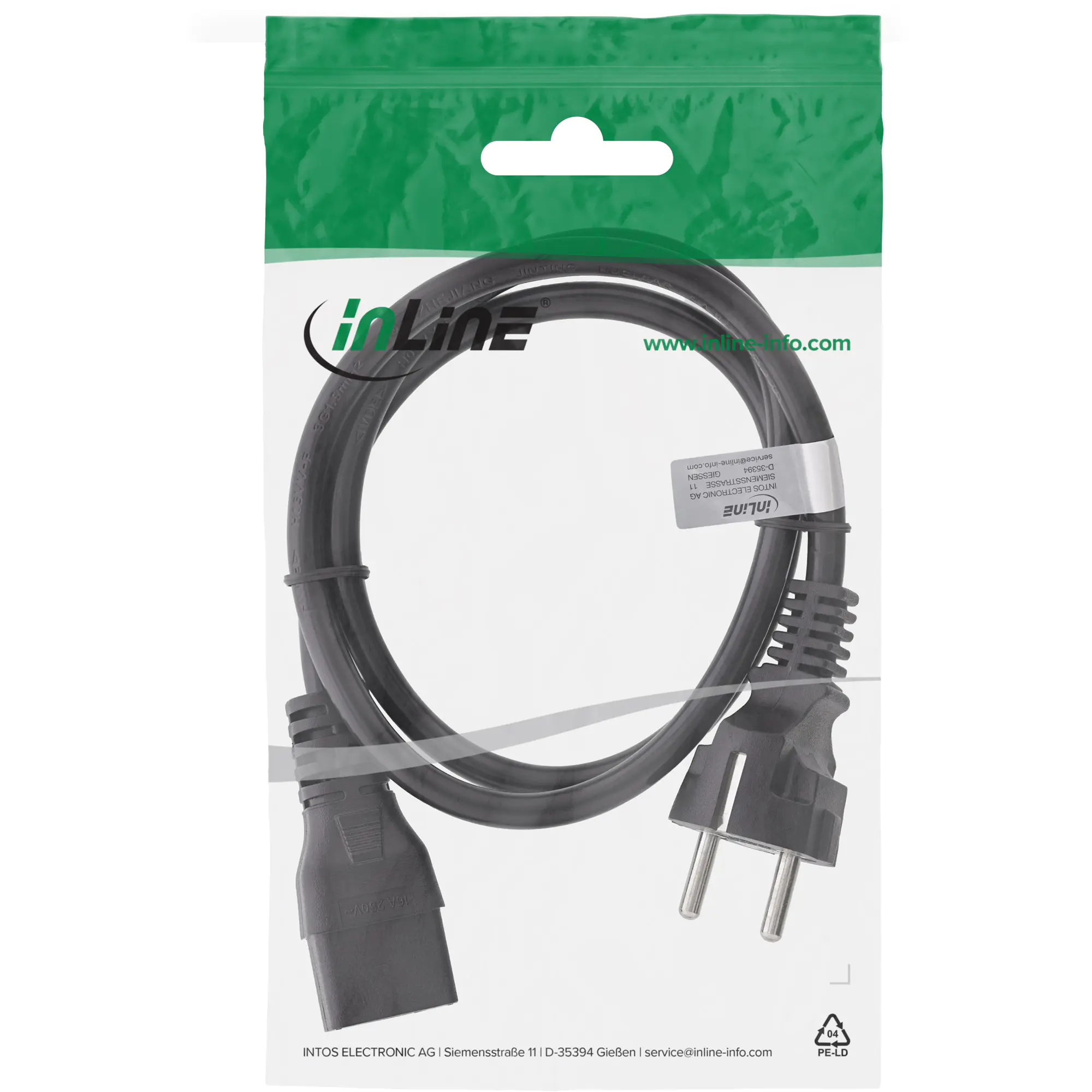 InLine Netzkabel 16A - Schutzkontakt gerade/Kaltgerätestecker IEC320/C19 - 2m 16658F