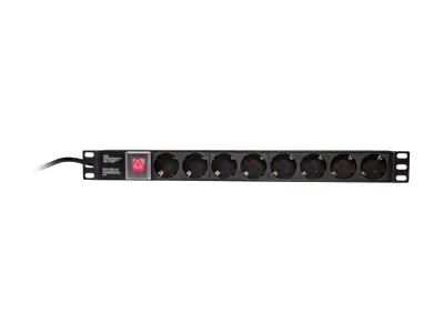 LogiLink - Stromverteilungseinheit (Rack - einbaufähig) - Wechselstrom 250 V - 3500 Watt - Eingabe, Eingang power CEE 7/7 - Ausgangsanschlüsse: 8 - 1U - 48.3 cm (19") - Schwarz, RAL 9005