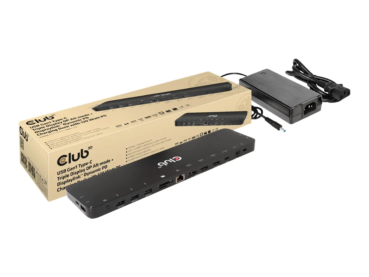 Club 3D - Dockingstation - USB-C - 2 x HDMI, DP - 1GbE - 120 Watt