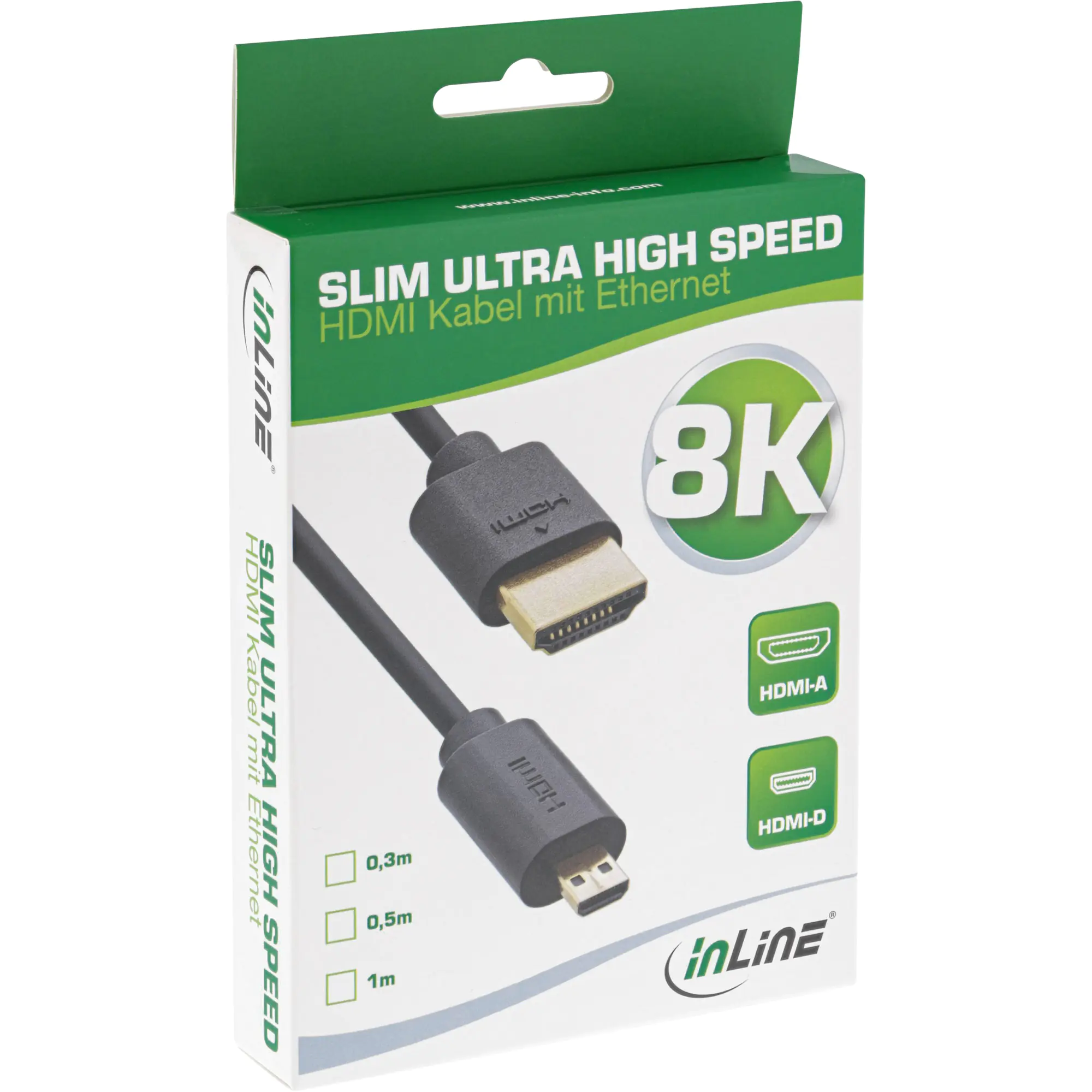 InLine - Ultra High Speed - HDMI-Kabel mit Ethernet - HDMI männlich zu 19 pin micro HDMI Type D männlich - 50 cm - Dreifachisolierung - Schwarz - Unterstützung für 3D-Video