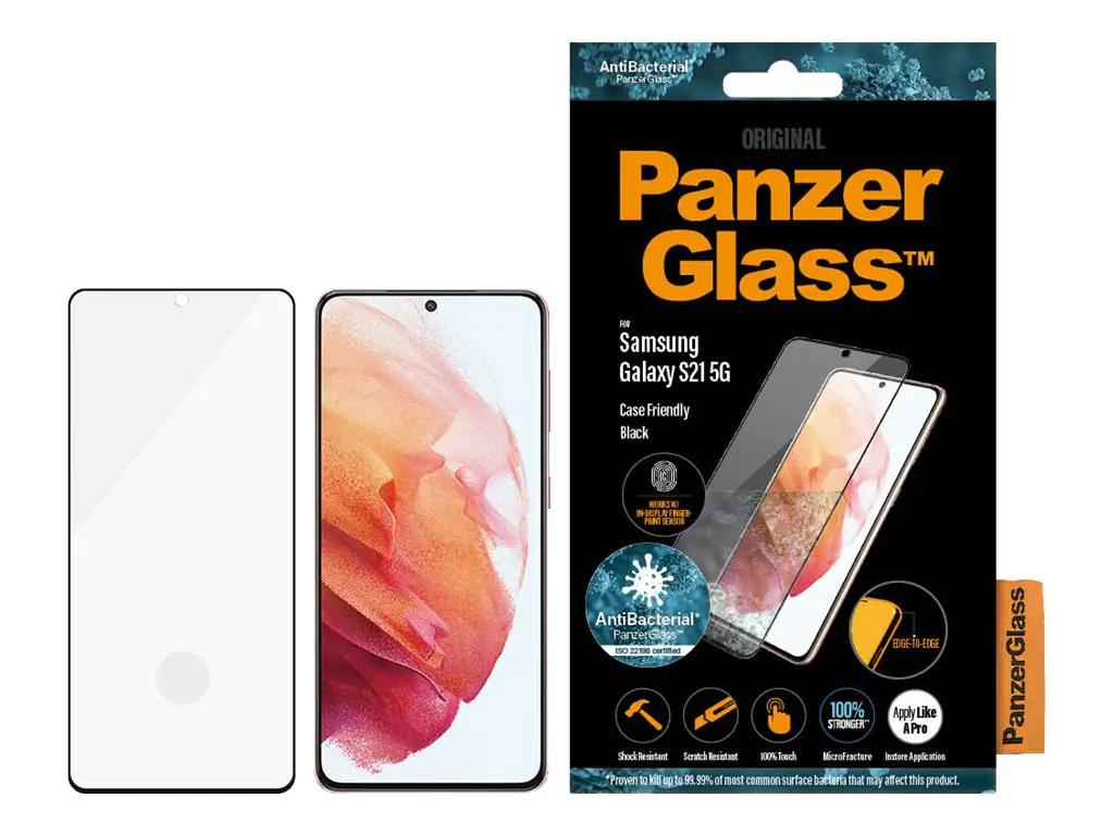 PanzerGlass - Bildschirmschutz für Handy - Case-kompatibel - Glas - Rahmenfarbe schwarz - für Samsung Galaxy S21 5G