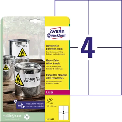 Avery Zweckform Etikett L4719-20 105x148mm ws 80 St./Pack. Avery Zweckform Etikett L4719-20 105x148mm ws 80 St./Pack.