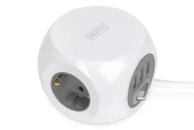 Digitus - Steckdosenleiste - Wechselstrom 230 V - 3860 Watt - Eingabe, Eingang Typ F - Ausgangsanschlüsse: 3 (3 x USB Typ A, 3 x Steckdose, 2-polig) - 1.4 m Schnur - Grau, weiß