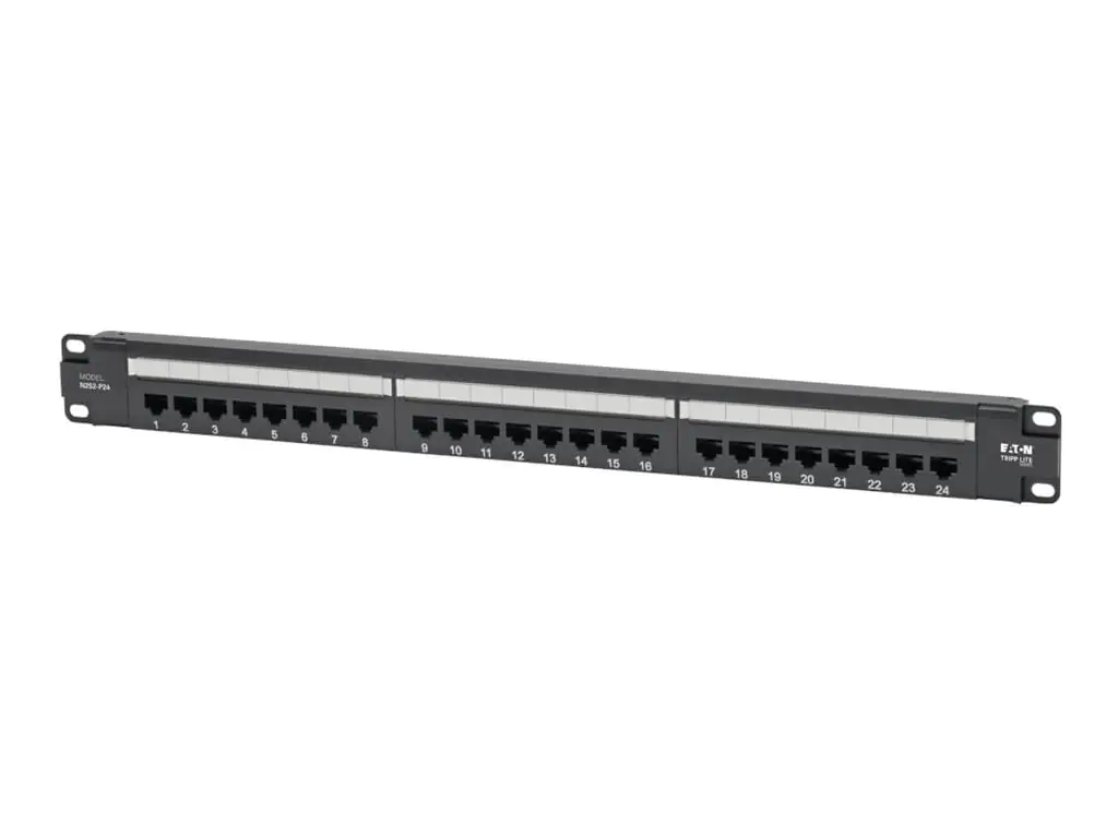 Tripp Eaton Tripp Lite Series Cat6 24-Port Patch Panel - PoE+ Compliant, 110/Krone, 568A/B, RJ45 Ethernet, 1U Rack-Mount, TAA - Patch Panel - Rack montierbar - CAT 6 - RJ-45 X 24 - Schwarz - 1U - 48.3 cm (19") N252-P24