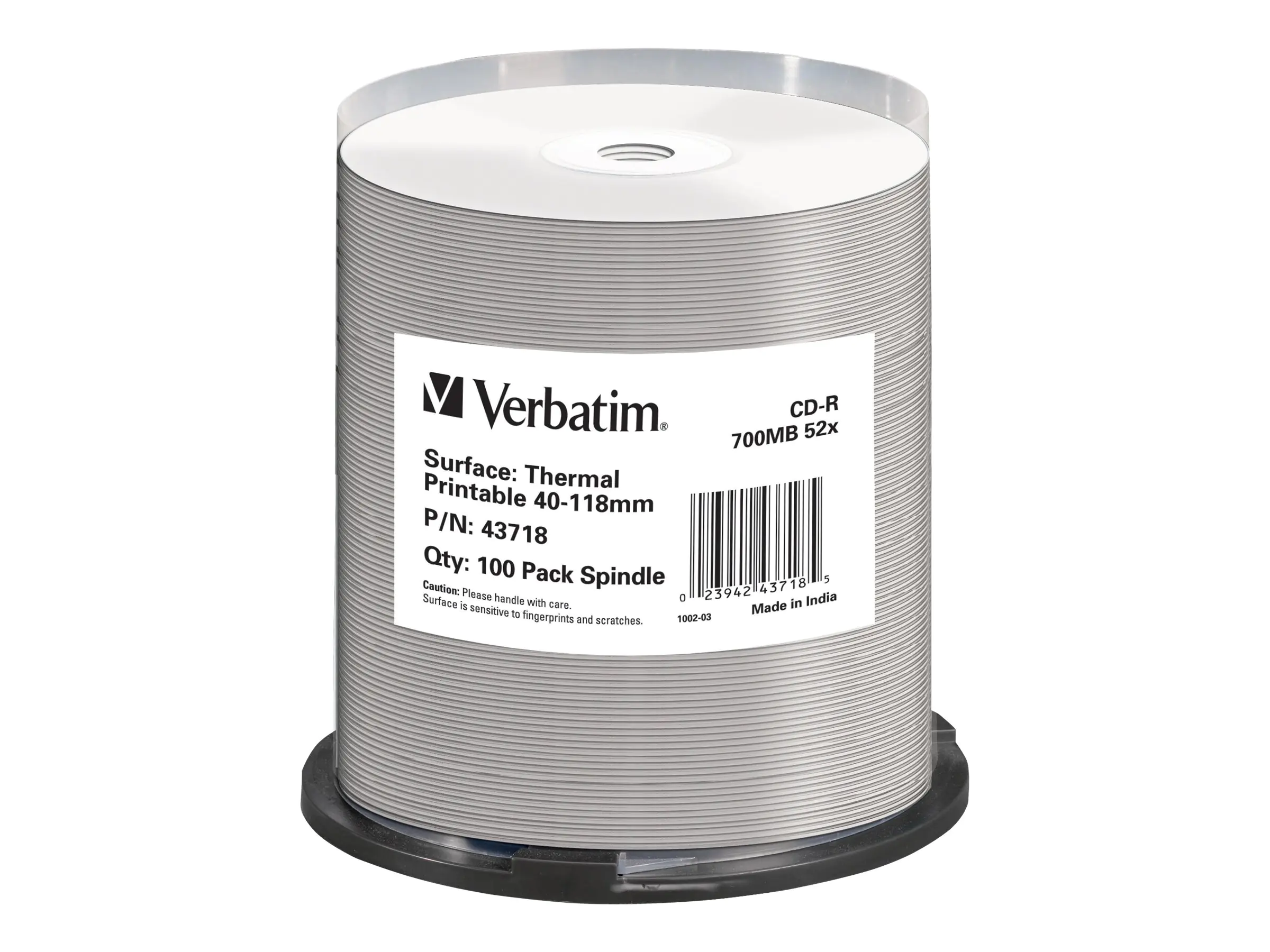 Verbatim - 100 x CD-R - 700 MB 52x - breite bedruckbare Oberfläche, bedruckbare Fläche für Thermo-Retransfer - Spindel