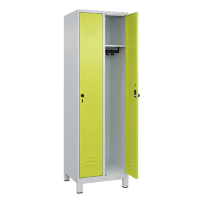 C+P Kleiderspind Classic PLUS 600 x 1.950 x 500 mm (B x H x T) 2 Abteile Stahl Farbe der Front: clowngrün Farbe des Korpus: lichtgrau