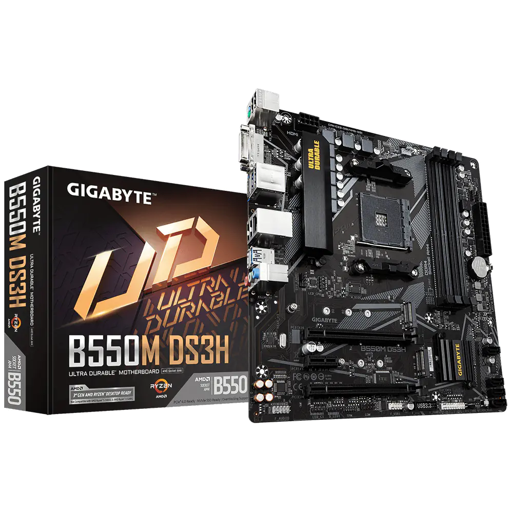 Gigabyte B550M DS3H - 1.0 - Motherboard - micro ATX - Socket AM4 - AMD B550 Chipsatz - USB 3.2 Gen 1 - Gigabit LAN - Onboard-Grafik (CPU erforderlich) - HD Audio (8-Kanal)