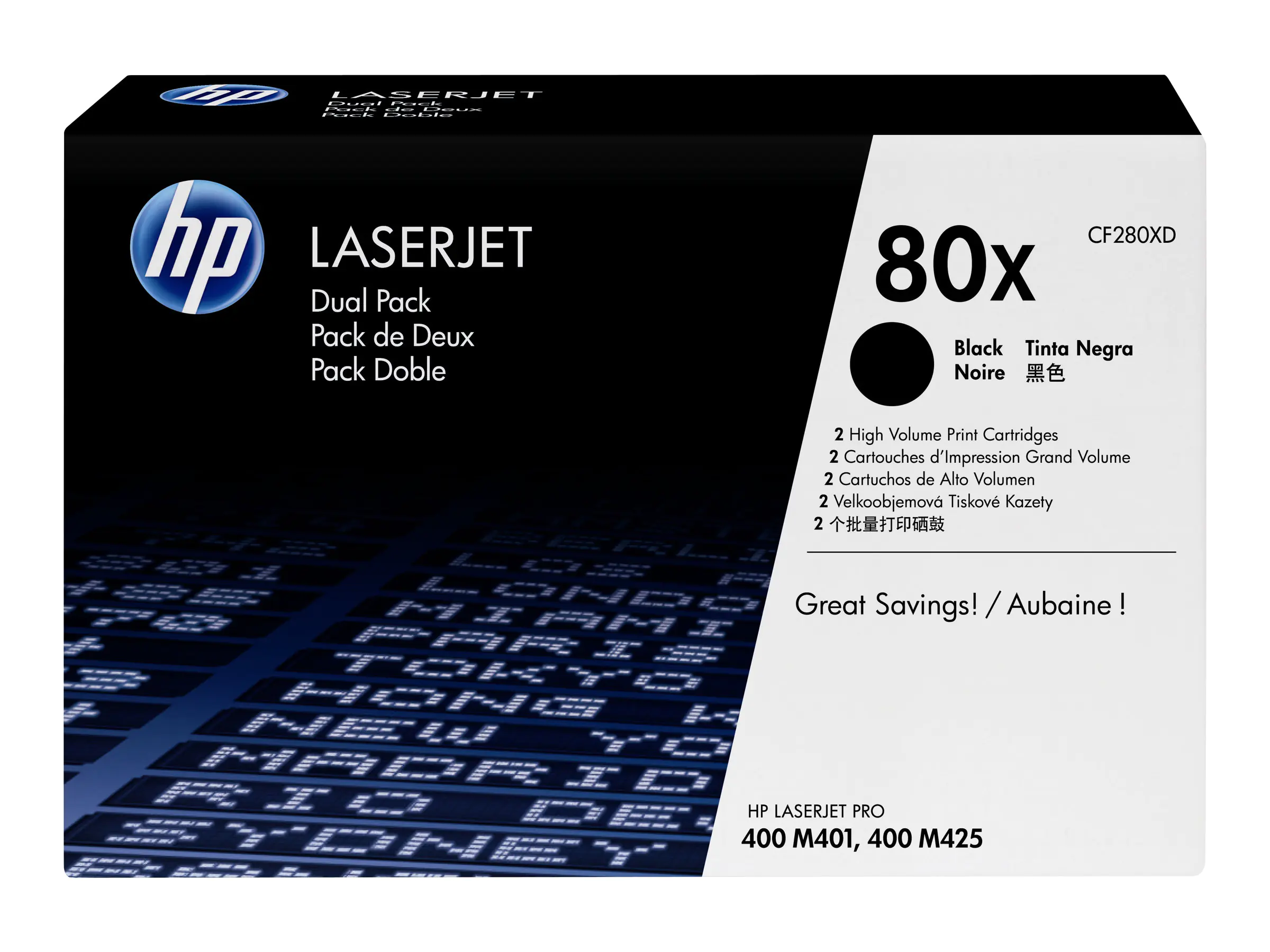 HP 80x - 2er-Pack - Hohe Ergiebigkeit - Schwarz - Original - LaserJet - Tonerpatrone (CF280XD) - für LaserJet Pro 400 M401, MFP M425 HP 80x - 2er-Pack - Hohe Ergiebigkeit - Schwarz - Original - LaserJet - Tonerpatrone (CF280XD) - für LaserJet Pro 400 M401, MFP M425