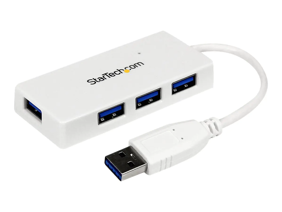 StarTech 4 Port USB 3.0 SuperSpeed Hub - Weiß - Portabler externer Mini USB Hub mit eingebautem Kabel - Hub - 4 x SuperSpeed USB 3.0 - Desktop - für P/N: FCREADMICRO3, MSDREADU2OTG, MSDREADU3CA