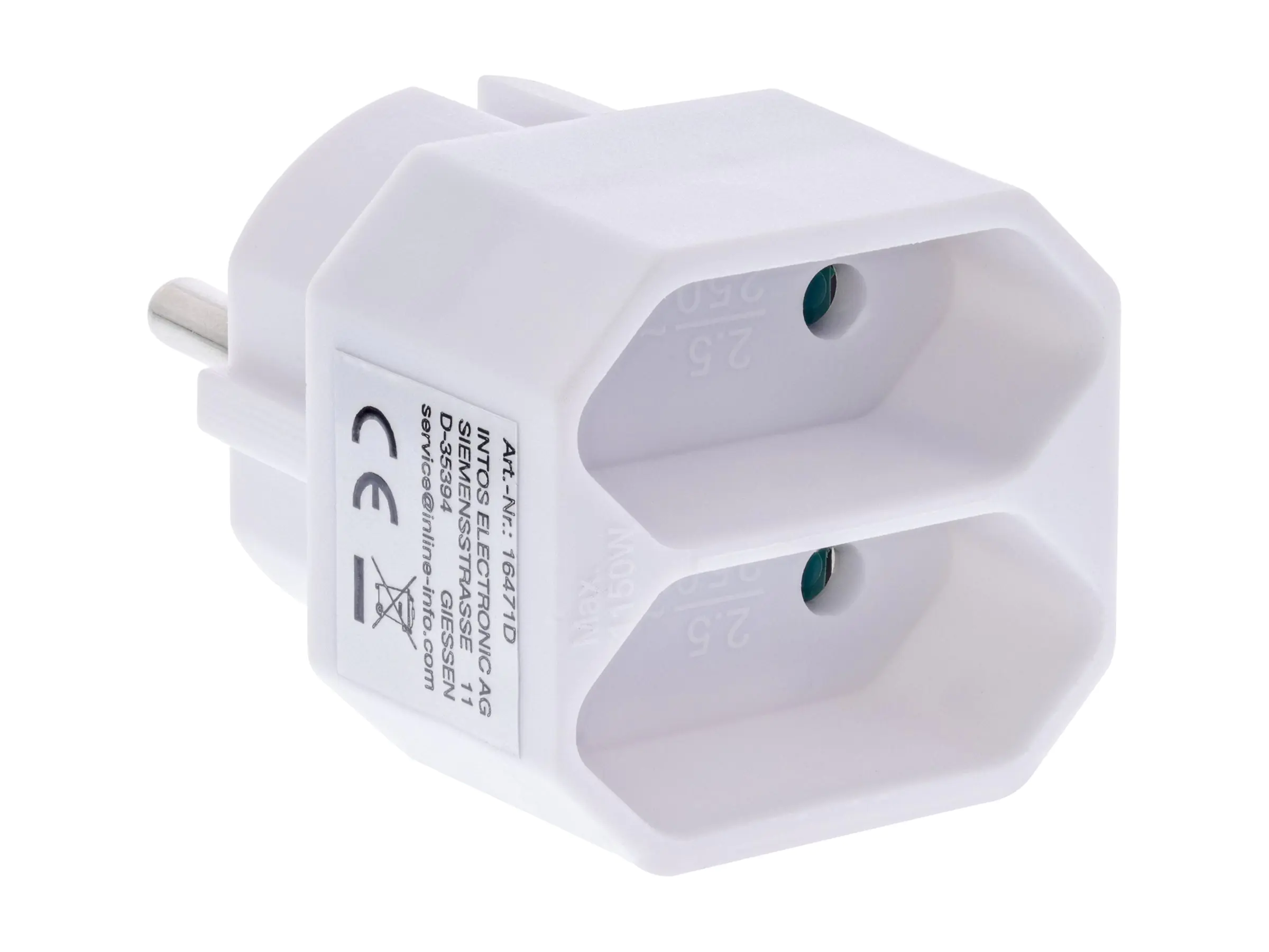 InLine Steckdosenadapter - Schutzkontakt-Stecker auf 2x Eurobuchse 16471D