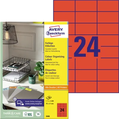 Avery Zweckform Universaletikett 3448 70x37mm rot 2.400 St./Pack. Avery Zweckform Universaletikett 3448 70x37mm rot 2.400 St./Pack.
