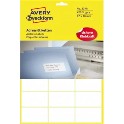Avery Zweckform Adressetikett 3348 67x38mm weiß 420 St./Pack. Avery Zweckform Adressetikett 3348 67x38mm weiß 420 St./Pack.