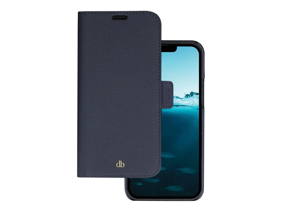 dbramante1928 New York - Flip-Hülle für Mobiltelefon - pebbled full-grain sustainable leather - Pazifikblau - für Apple iPhone 14 Pro Max