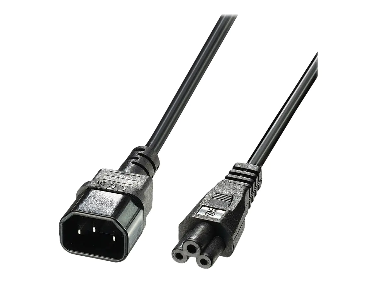 Lindy - Spannungsversorgungs-Verlängerungskabel - IEC 60320 C5 bis IEC 60320 C14 - 1 m - geformt - Schwarz