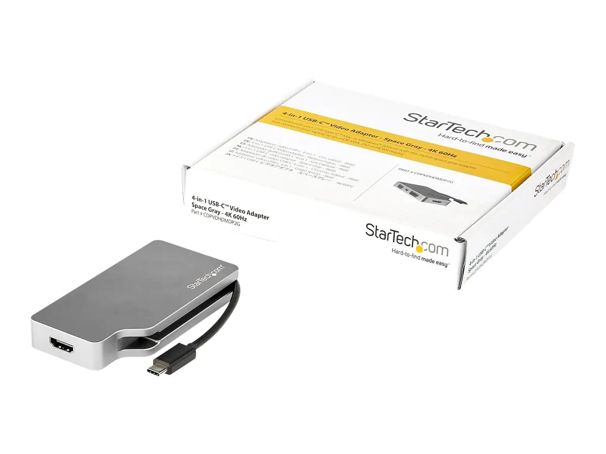 StarTech USB C Multiport Video Adapter with HDMI, VGA, Mini DisplayPort or DVI, USB Type C Monitor Adapter to HDMI 2.0 or mDP 1.2 (4K 60Hz), VGA or DVI (1080p), Space Gray Aluminum - 4-in-1 USB-C Converter - Videoadapter - 24 pin USB-C männlich zu HD-15 (