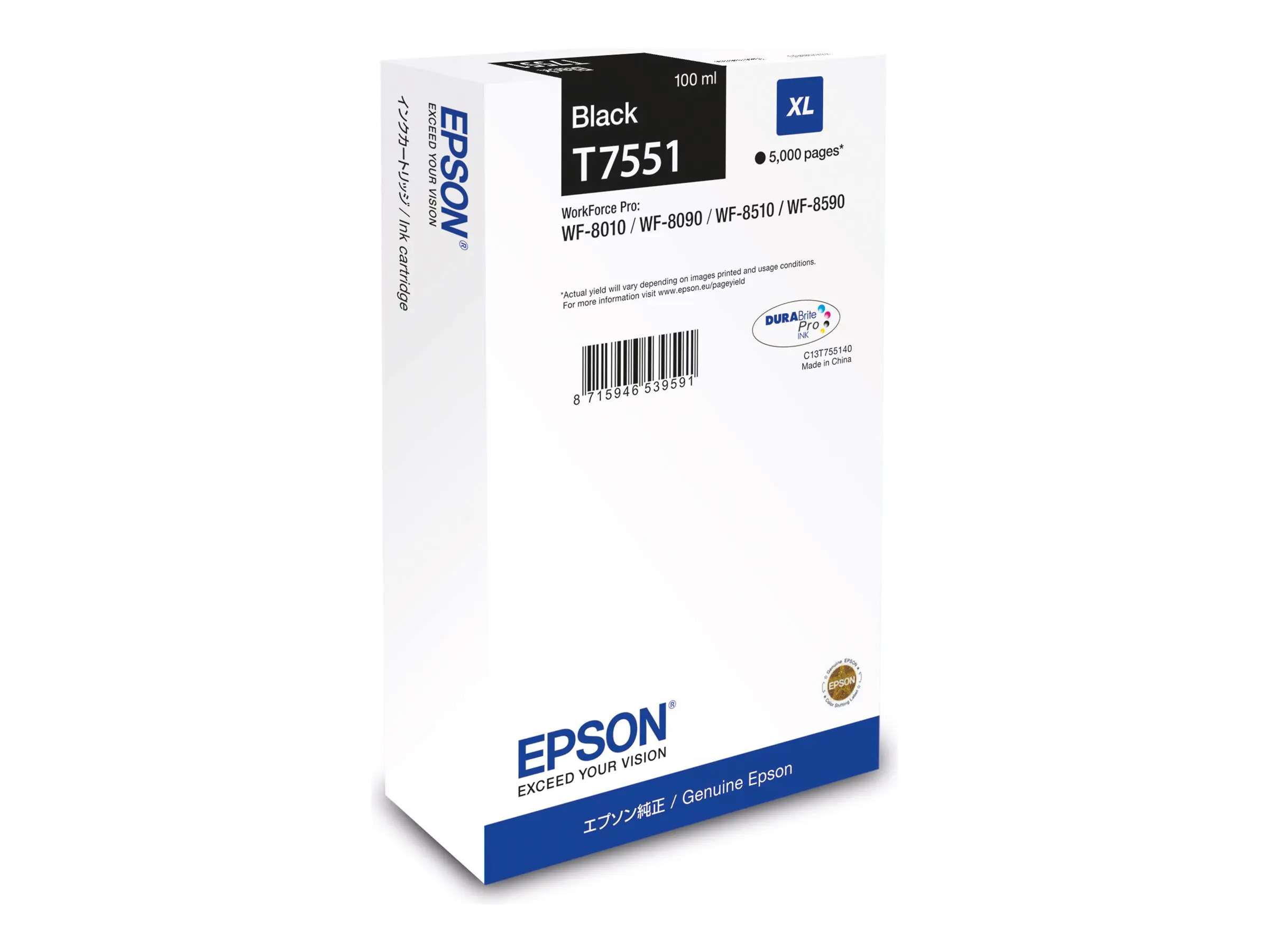 Epson T7551 - 100 ml - Größe XL - Schwarz - original - Tintenpatrone - für WorkForce Pro WF-8090, WF-8590