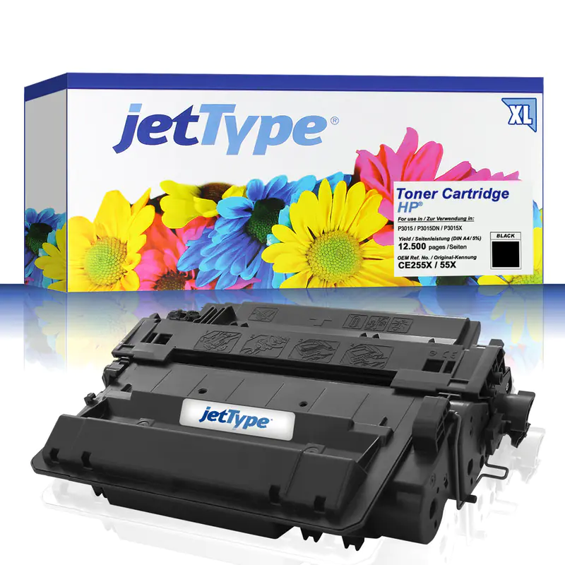 jetType Toner kompatibel zu HP CE255X 55X schwarz 12.500 Seiten Große Füllmenge 1 Stück jetType Toner kompatibel zu HP CE255X 55X schwarz 12.500 Seiten Große Füllmenge 1 Stück