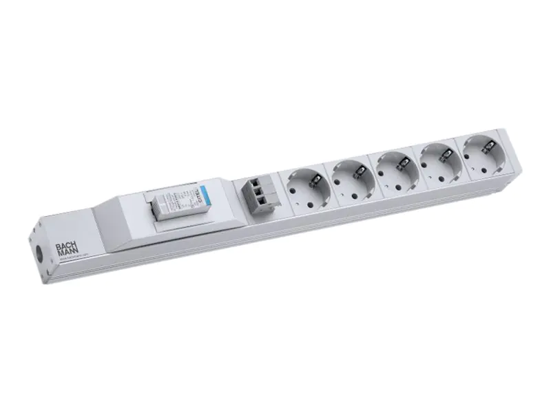 Bachmann - Steckdosenleiste (in Rack montierbar/extern) - Wechselstrom 230 V - Ausgangsanschlüsse: 5 (CEE 7/7) - 1U - 48.3 cm (19") - 2 m Schnur - Hellgrau, RAL 7035