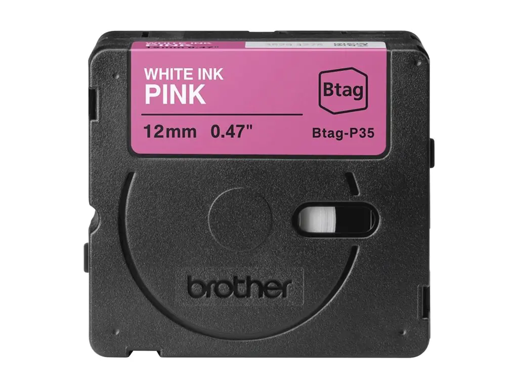 Brother Etikettenband BTAGP35 Weiß auf Pink Rolle (1,2 cm x 4 m)