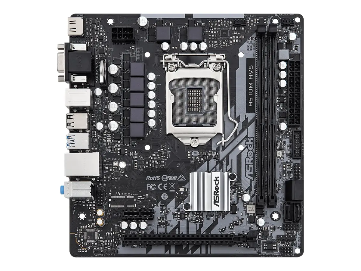 ASRock H510M-HVS R2.0 - Motherboard - micro ATX - LGA1200-Sockel - H510 Chipsatz - USB 3.2 Gen 1 - Gigabit LAN - Onboard-Grafik (CPU erforderlich) - HD Audio (8-Kanal)