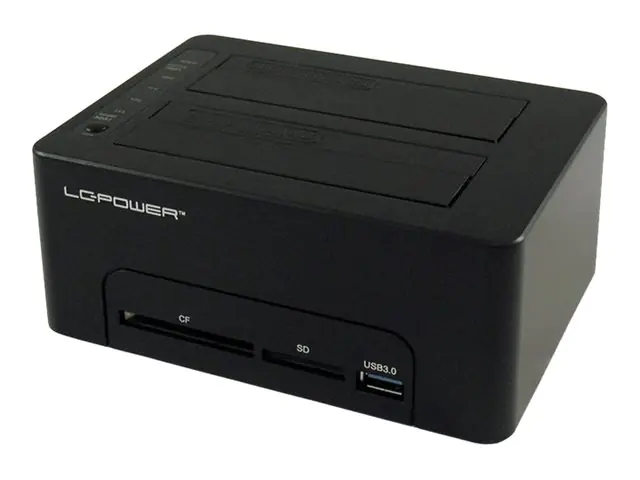 LC Power LC-DOCK-U3-CR - HDD-Dockingstation mit Netzanzeige, Ein/Aus-Schalter, Klon-Funktion Schächte: 2 - 2,5" / 3,5" gemeinsam genutzt (6,4 cm/8,9 cm gemeinsam genutzt) - SATA - USB 3.0 - Schwarz