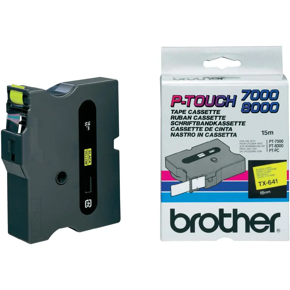 Brother - Schwarz, Gelb - Rolle (1,8 cm) laminiertes Band - für P-Touch PT-7000, PT-8000, PT-PC Brother - Schwarz, Gelb - Rolle (1,8 cm) laminiertes Band - für P-Touch PT-7000, PT-8000, PT-PC