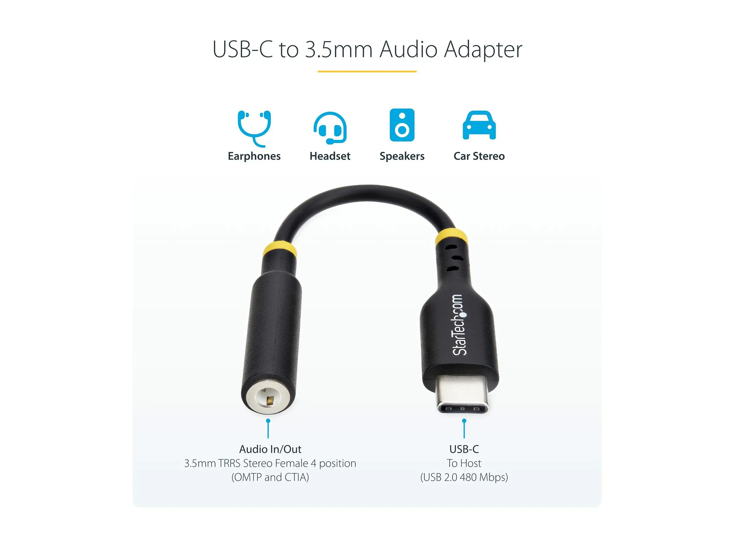 StarTech.com USB-C Audio Adapter to 3.5mm TRRS Jack, Headphone Aux Dongle