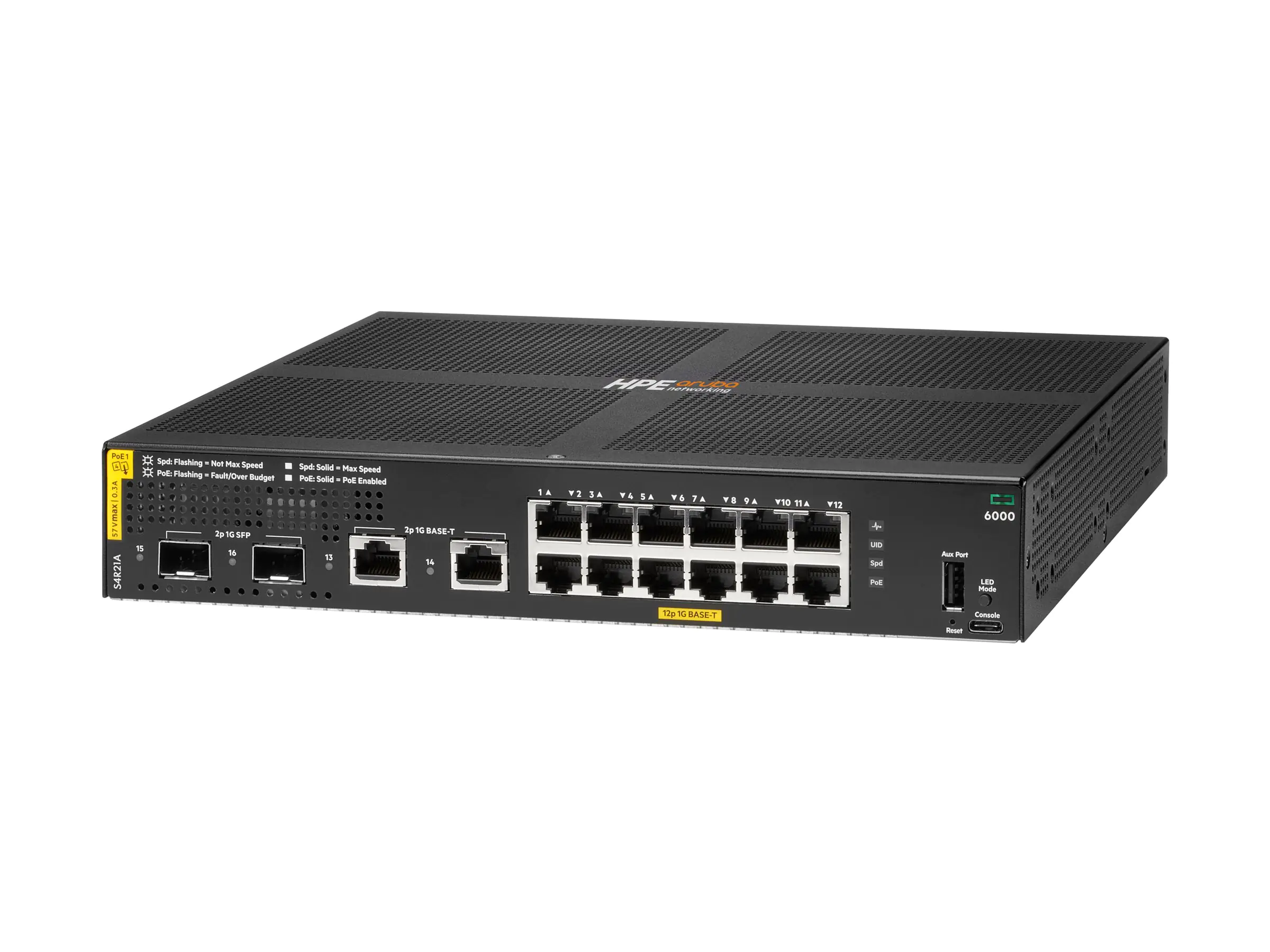 HPE Aruba Networking CX A6000 12p 10M/100M/1G Class4 PoE 2p SFP 1G 139W - Switch - managed - 12 x 10/100/1000 (PoE+) S4R21A