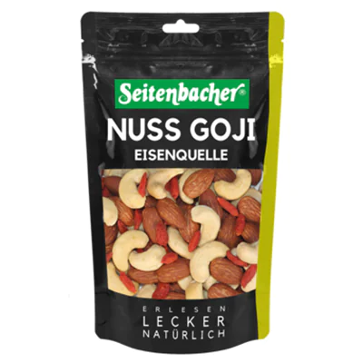 Seitenbacher Nussmischung Nuss & Goji Mix Mandelkerne, Cashewkerne, Gojibeeren 200 g/Pack. Seitenbacher Nussmischung Nuss & Goji Mix Mandelkerne, Cashewkerne, Gojibeeren 200 g/Pack.