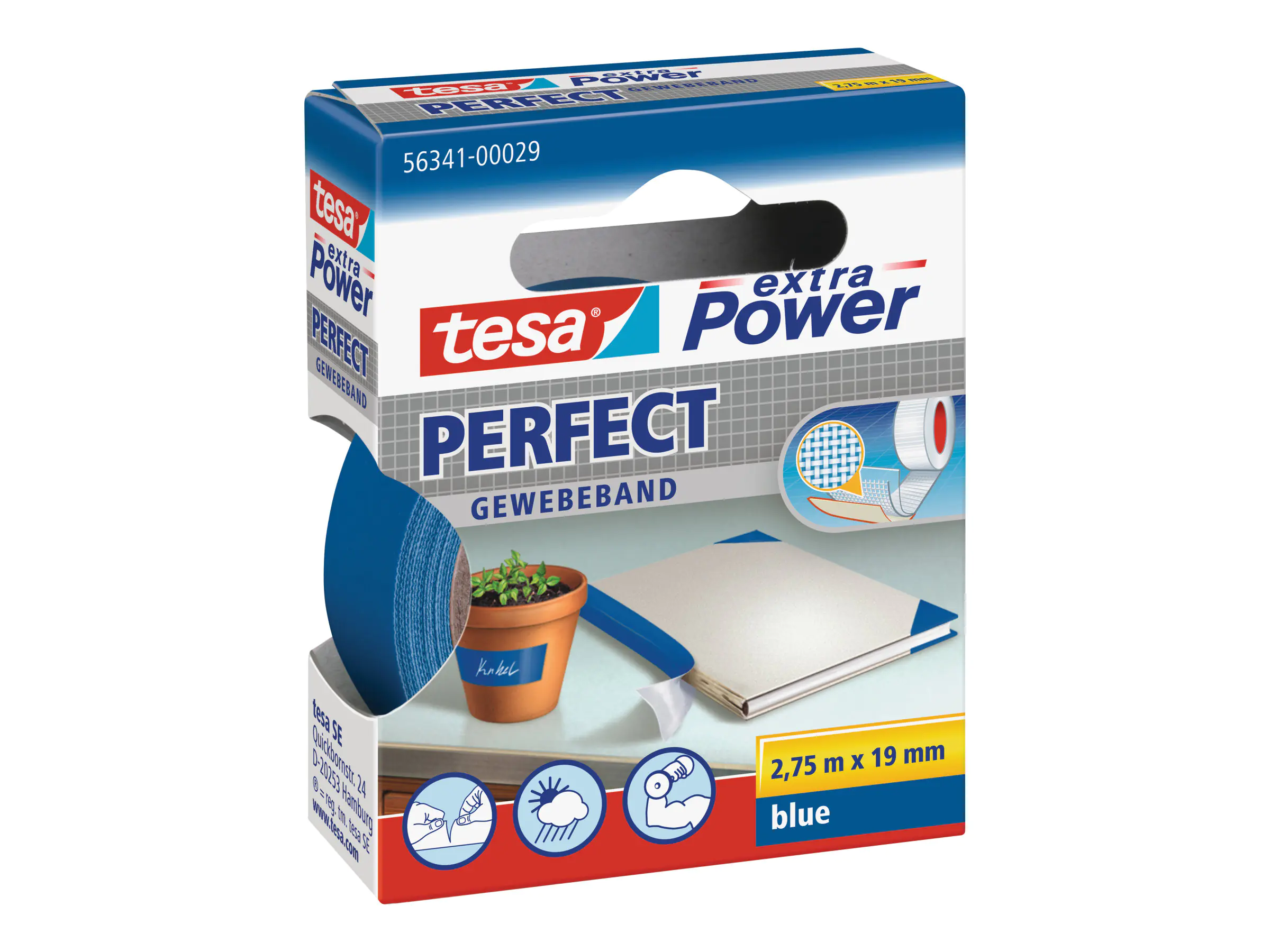 tesa Gewebeband Extra Power Perfect 56341-00029 19mmx2,75m blau